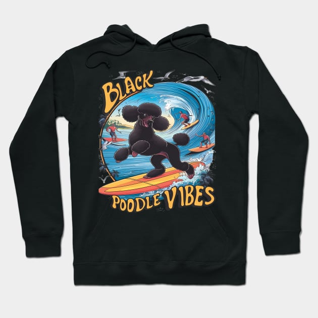 Aquatic Black Poodle: Surfing the Big Wave Hoodie by coollooks